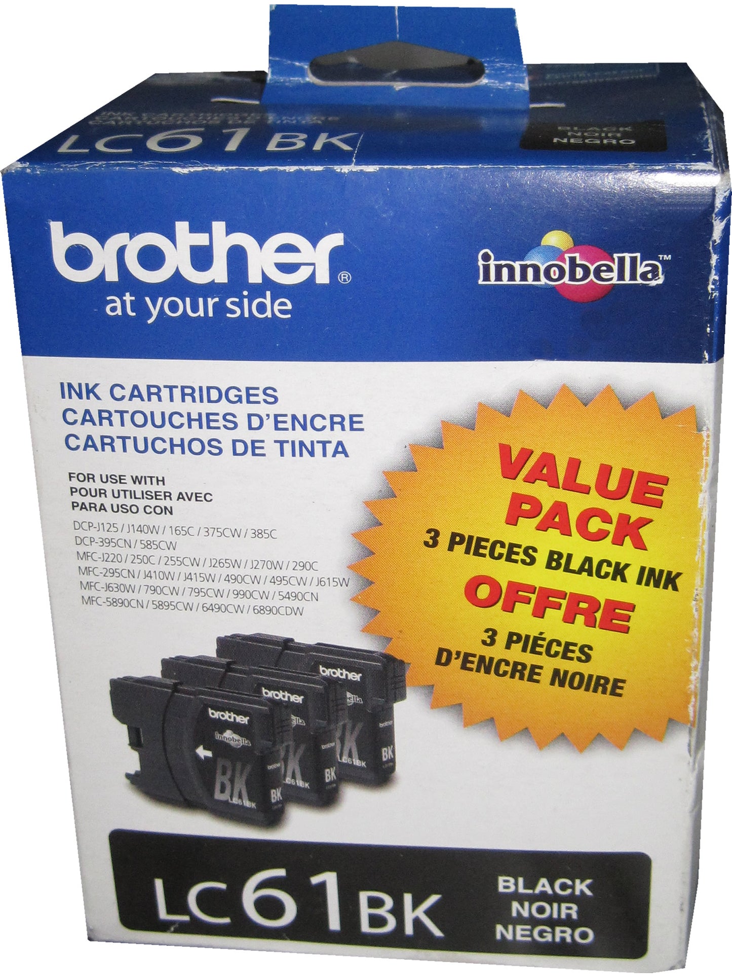 BROTHER LC-61BK Black Ink 3-Pack 450p ea.