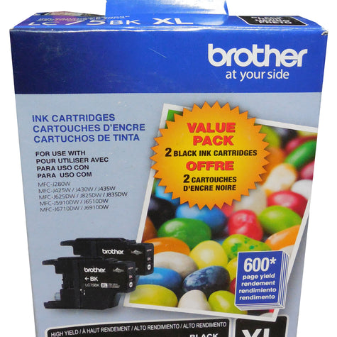 BROTHER LC-75BK XL 2Pk Black High Yield Ink 2-Pack 600p ea.