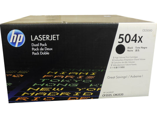 HP CE250XD (504X) Black High Yield Toner Dual Pack 10.5k ea.