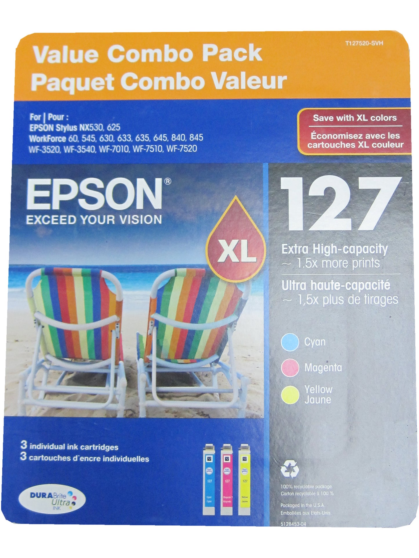 EPSON T127520-SVH (127) Multi-Pack Extra High Yield Ink 3-Color CMY