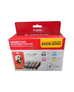 CANON 2945B011 PGI-220 Black and CLI-221 C/M/Y Color Ink Cartridges &amp; Photo Paper Combo 4/Pack